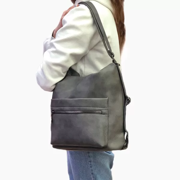 Дамска раница тип торба в сив цвят 75075-6