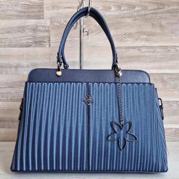 Елегантна дамска чанта с твърда структура в син цвят 75080-3