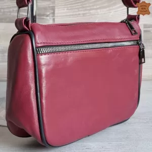 Дамска чанта от естествена кожа в цвят бордо 75083-10