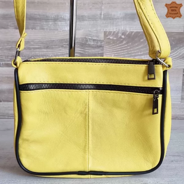 Дамска чанта от естествена кожа в жълт цвят 75083-2