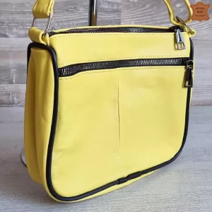 Дамска чанта от естествена кожа в жълт цвят 75083-...
