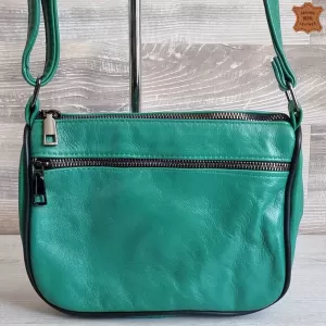 Дамска чанта от естествена кожа в зелен цвят 75083-8
