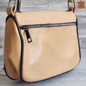 Дамска чанта от естествена кожа в цвят камел 75083-9