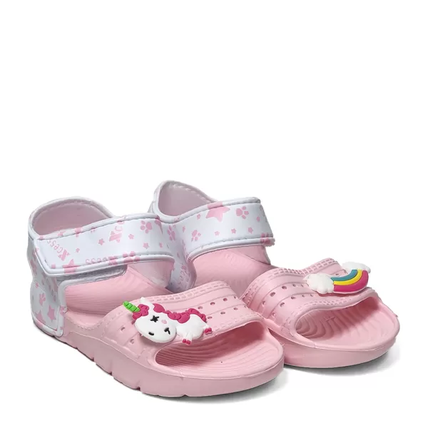 Детски гумени сандали за момиче в бяло и розово 63215-2