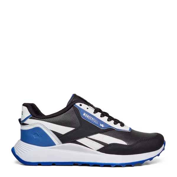 Мъжки маратонки в черно, бяло и синьо с връзки - 35155-3