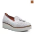 Бели кожени дамски летни обувки на равна платформа 21161-1