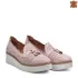 Розови кожени дамски летни обувки на равна платформа 21161-2
