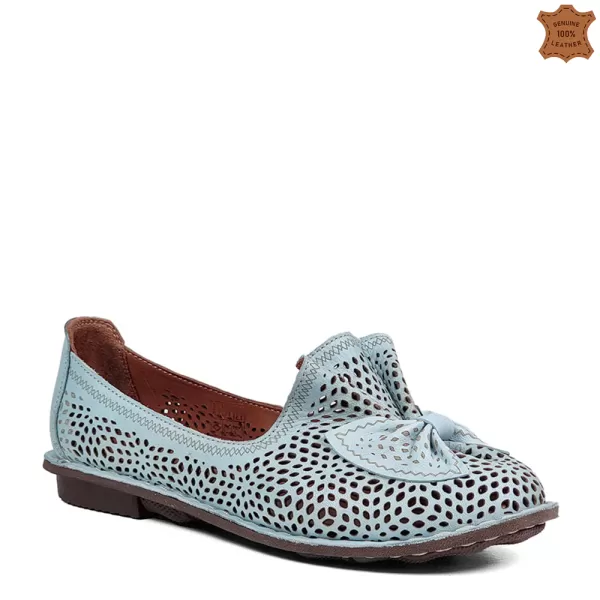 Ниски дамски летни обувки в синьо от естествена кожа 21184-4
