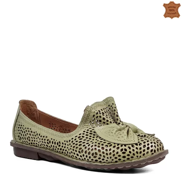 Ниски дамски летни обувки в зелено от естествена кожа 21184-5