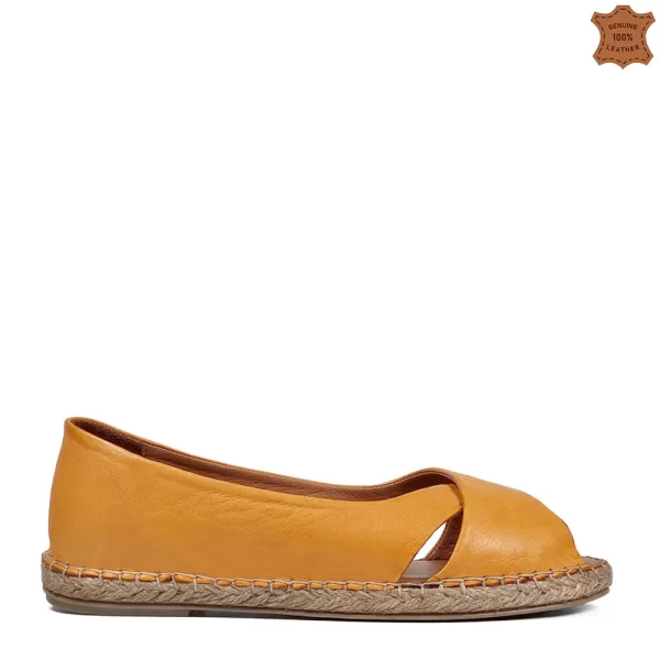Ниски оранжеви дамски летни обувки от естествена кожа 21188-2