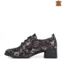 Кожени цветни дамски летни обувки с връзки в черно 21207-4