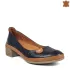 Дамски обувки от естествена кожа с ток в синьо и кафяво 21228-1