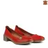 Дамски обувки от естествена кожа с ток в червен цвят 21228-3