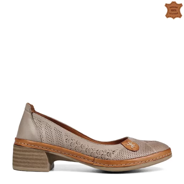 Дамски обувки от естествена кожа с ток в цвят кум 21228-4