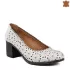 Кожени бели летни дамски обувки със среден ток 21267-1