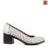Кожени бели летни дамски обувки със среден ток 21267-1