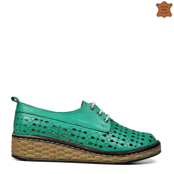 Зелени пролетно-летни дамски обувки с връзки 21292-4