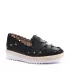 Черни равни дамски летни обувки на цветя 23553-1