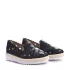 Черни равни дамски летни обувки на цветя 23553-1