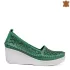 Зелени кожени дамски летни обувки с платформа 2385...