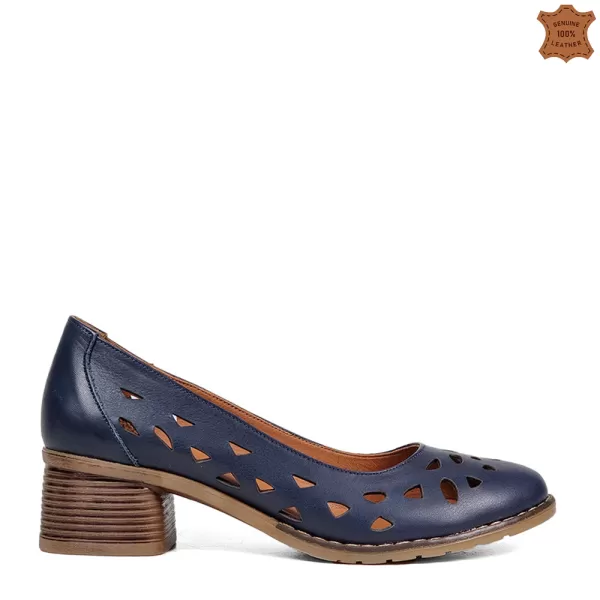 Сини кожени дамски пролетно-летни обувки 24040-1