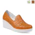 Летни дамски обувки в оранжев цвят на платформа 24045-7