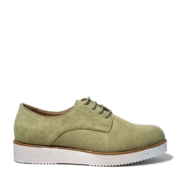 Зелени равни велурени дамски обувки 21069-3