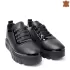 Черни дамски обувки от естествена кожа на платформа - 21096-1