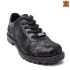 Черни ниски дамски обувки от ефектна естествена кожа - 21101-2