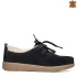 Ниски дамски обувки от естествен велур с връзки в черно 21104-1