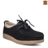 Ниски дамски обувки от естествен велур с връзки в черно 21104-1