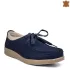 Ниски дамски обувки от естествен велур с връзки в синьо 21104-2