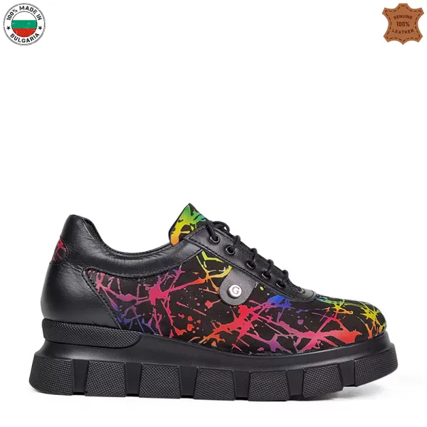 Български цветни дамски обувки на равна платформа 21146-2