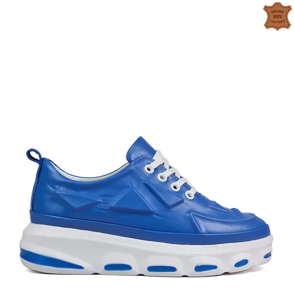 Дамски спортни обувки в син цвят от естествена кожа 21179-2