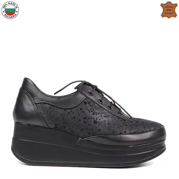 Български черни дамски обувки с платформа 21193-1