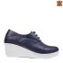 Сини дамски обувки на платформа от естествена кожа 21214-5