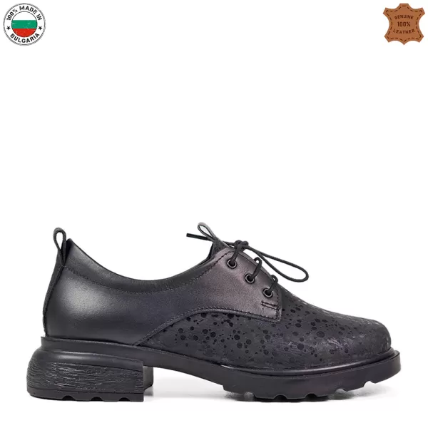 Черни дамски обувки от естествена кожа с нисък ток 21242-1