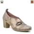 Български ефектни дамски кожени обувки на ток в бежово 21277-3