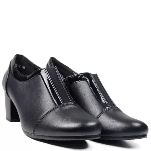 Черни дамски обувки с цип и ластик на среден ток 2...