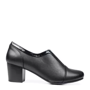 Черни дамски обувки с цип и ластик на среден ток 2...