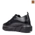 Черни дамски кожени обувки с равна платформа 21456-1