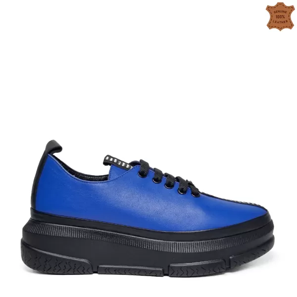Сини спортни дамски обувки от естествена кожа - 26883-1