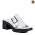 Бели летни дамски чехли от естествена кожа с широк ток 21266-1
