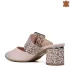 Розови дамски елегантни чехли със среден ток 21377-2