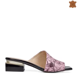 Дамски елегантни чехли от естествена кожа в розов цвят 21384-1