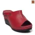 Червени дамски чехли от естествена кожа с платформа 24171-2
