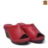 Червени дамски чехли от естествена кожа с платформа 24171-2