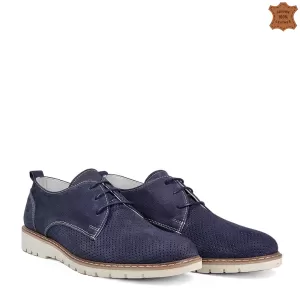 Летни мъжки елегантни обувки от естествен набук в синьо 13243-1