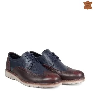 Мъжки обувки от естествена кожа в синьо и кафяво 13247-1