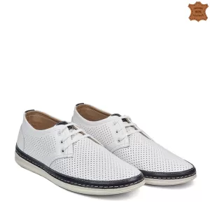 Мъжки летни обувки от естествена кожа в бял цвят 13209-2